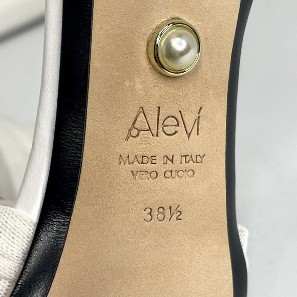 ALEVI Milano White Leather Mesh Slingback Stiletto Heels - IT 38.5, US 8.5 - Picture 7 of 12